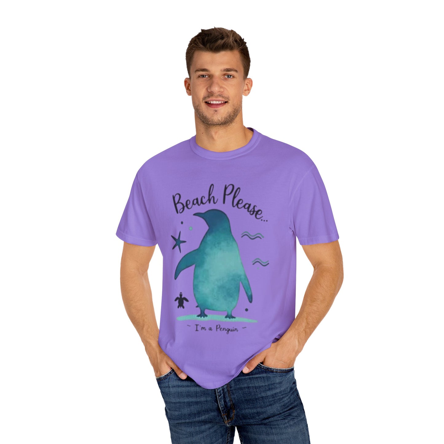 Penguin Beach Vibes Unisex Garment-Dyed T-Shirt - AitaAma