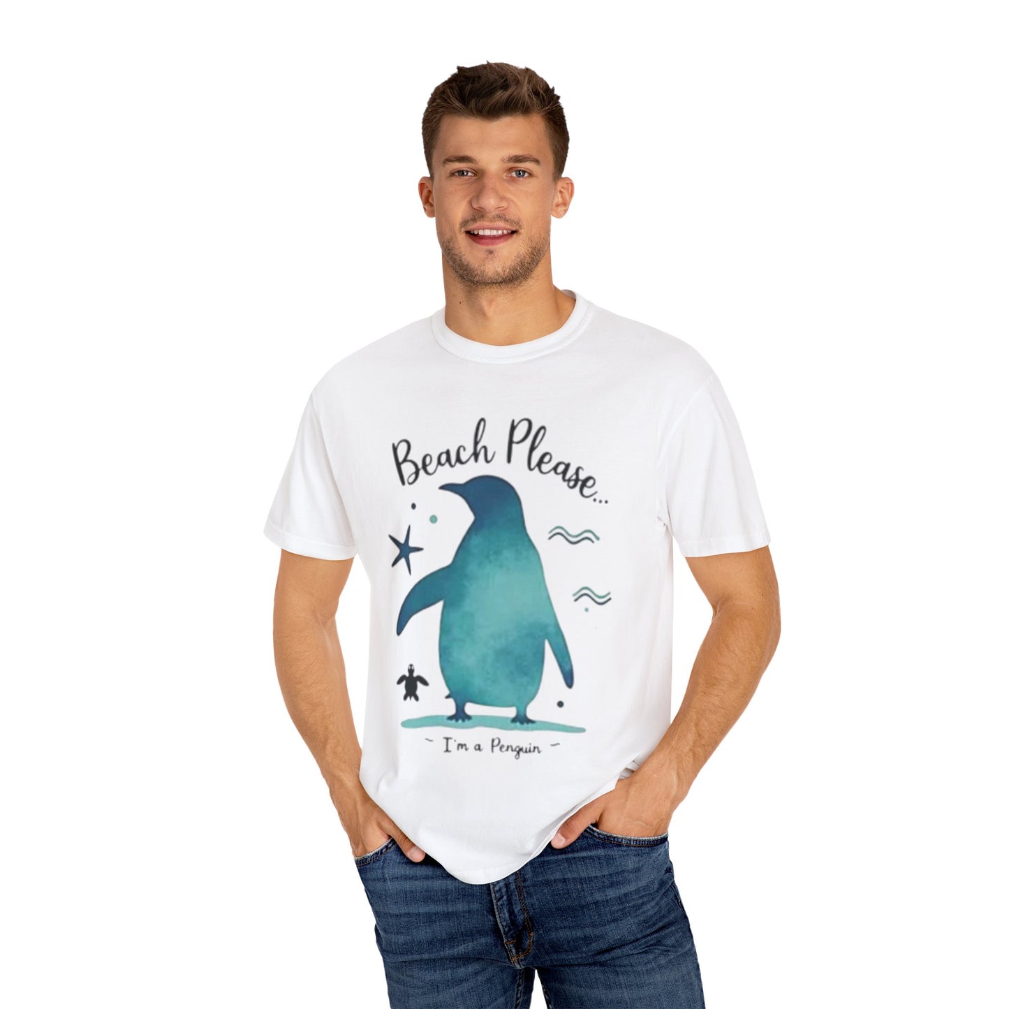 Penguin Beach Vibes Unisex Garment-Dyed T-Shirt - AitaAma