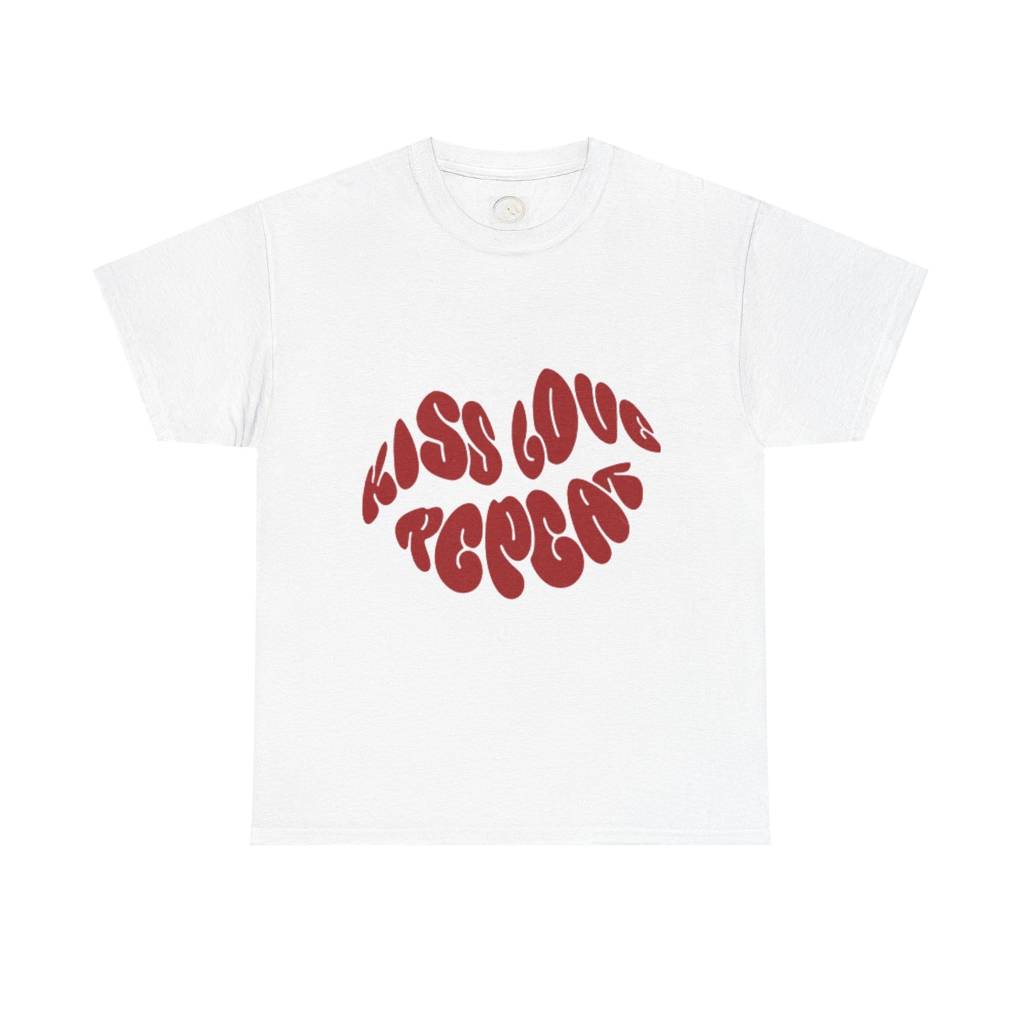 Kiss Love Repeat Unisex Heavy Cotton Tee - Retro Vibe Graphic T-Shirt - AitaAma