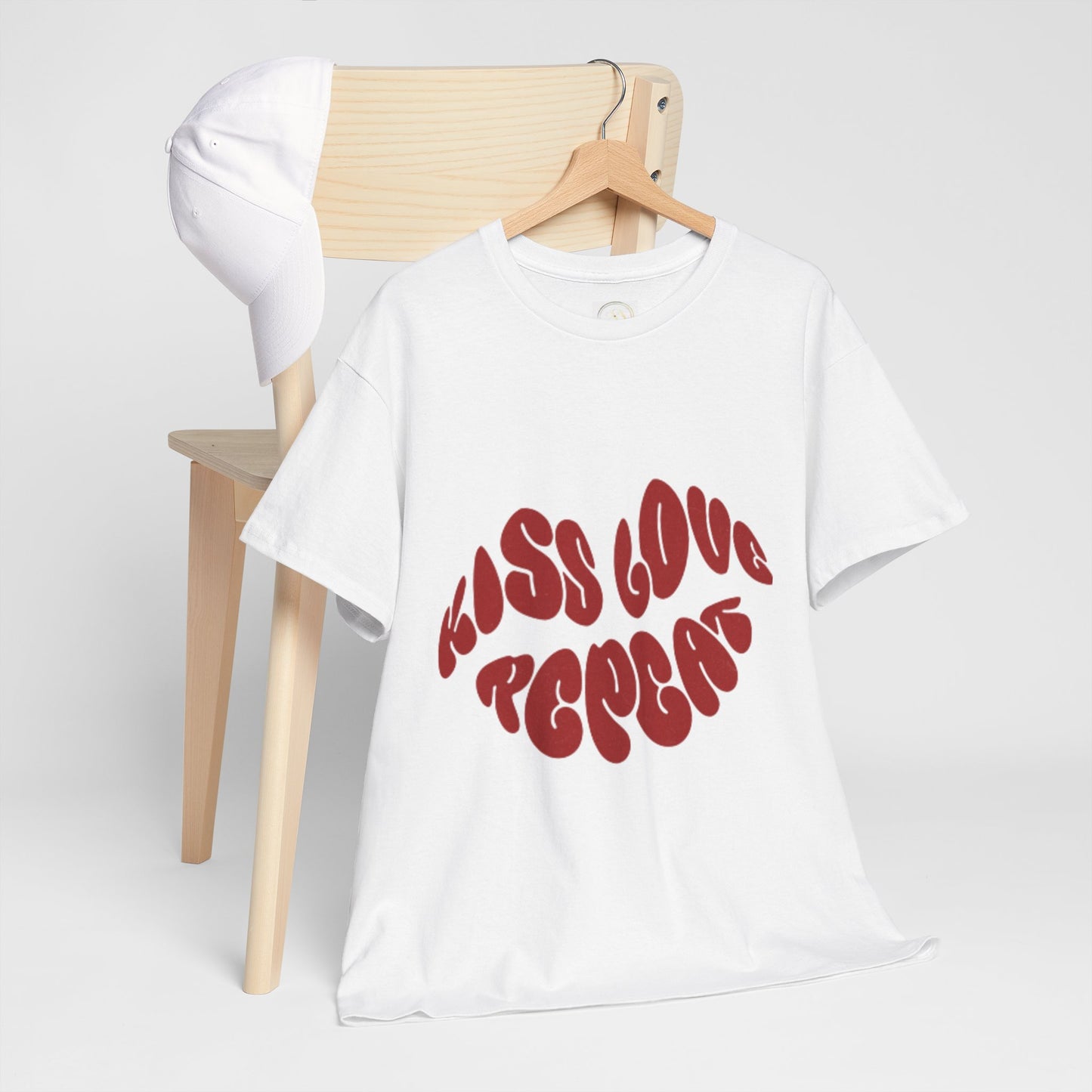 Kiss Love Repeat Unisex Heavy Cotton Tee - Retro Vibe Graphic T-Shirt - AitaAma