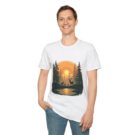 Nature Sunset Unisex Softstyle T-Shirt - Wildlife Scene Tee