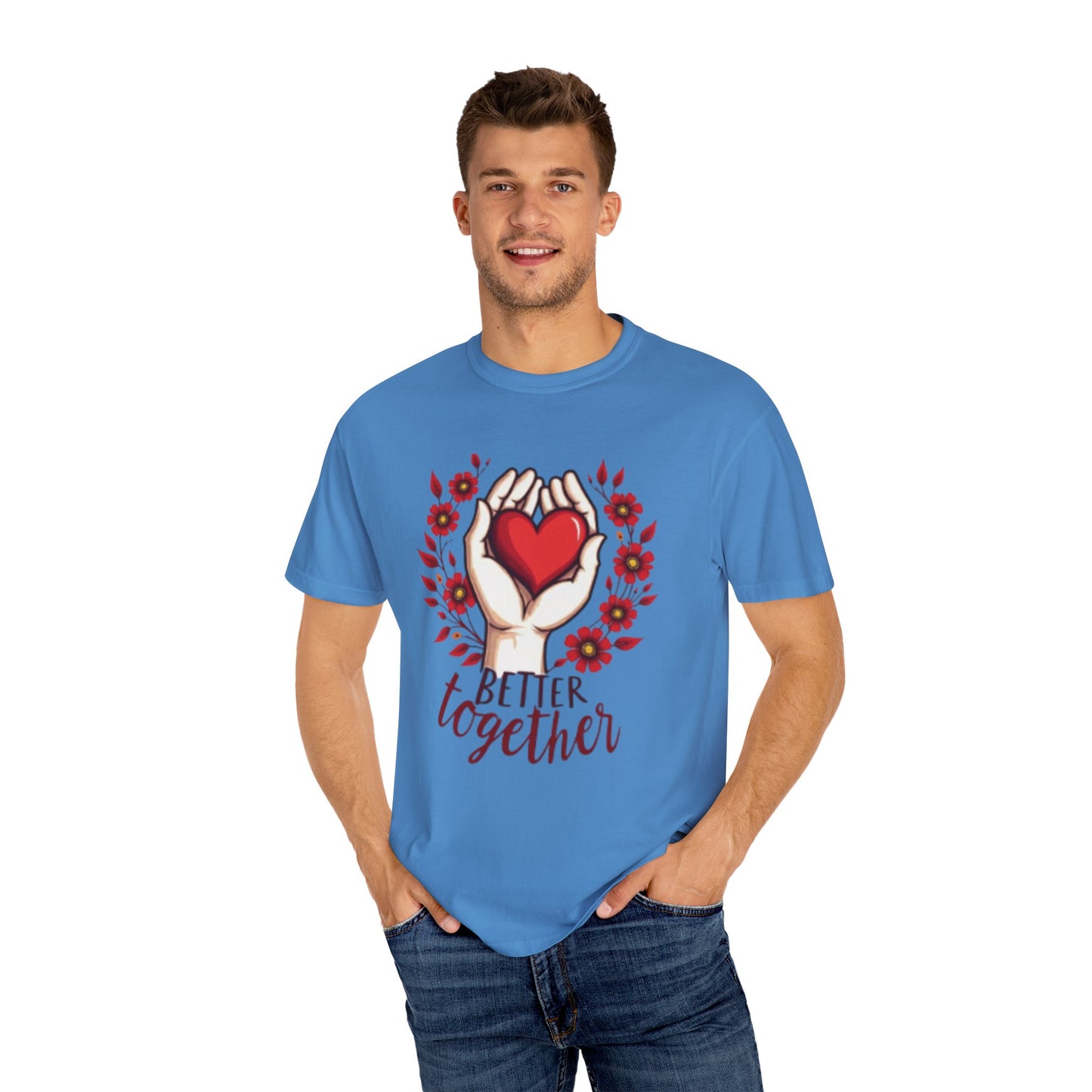 Better Together Unisex Garment-Dyed T-Shirt - Floral Heart Design