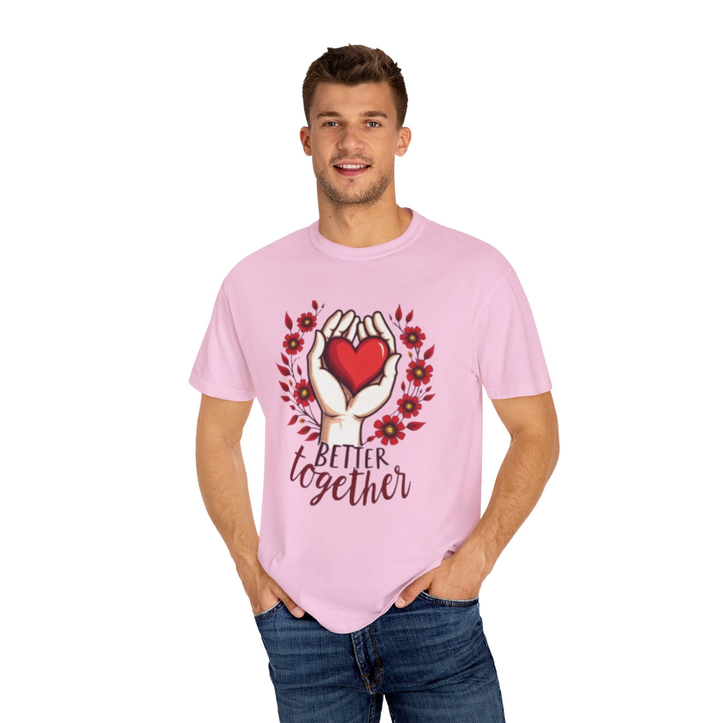 Better Together Unisex Garment-Dyed T-Shirt - Floral Heart Design