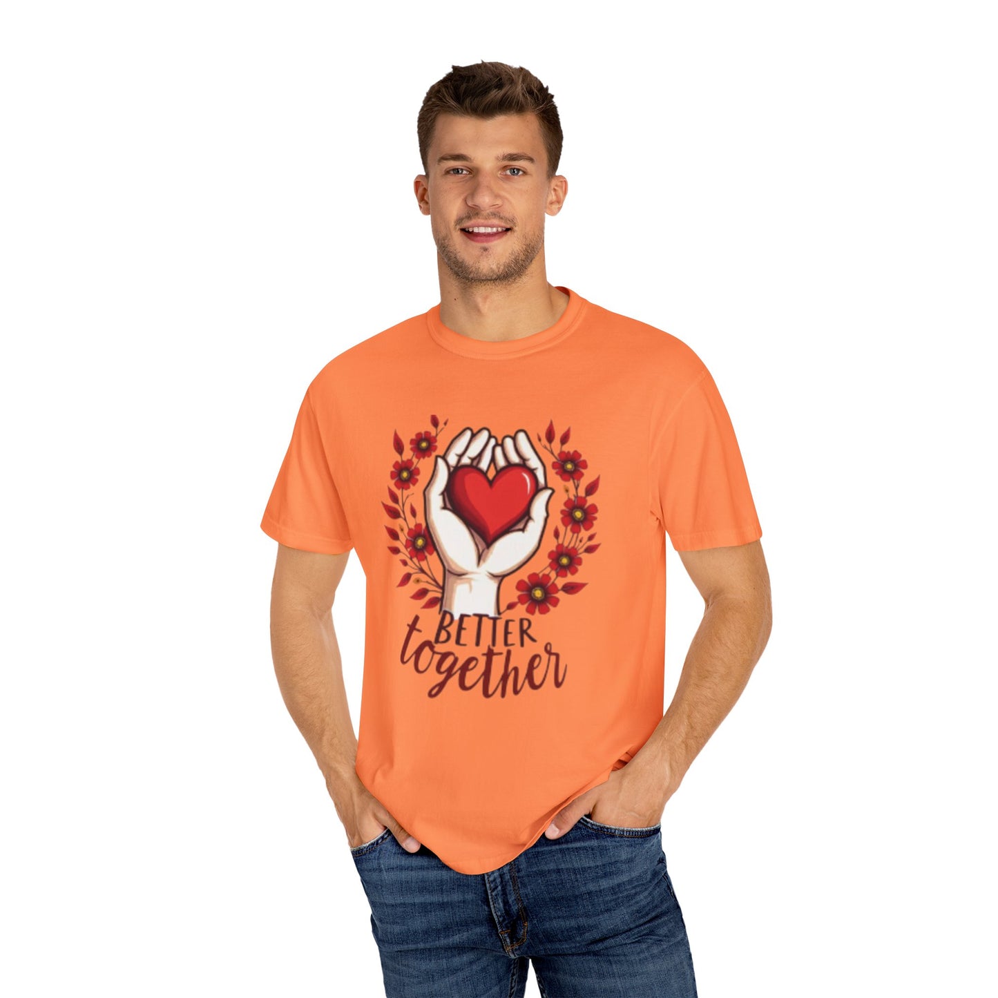 Better Together Unisex Garment-Dyed T-Shirt - Floral Heart Design