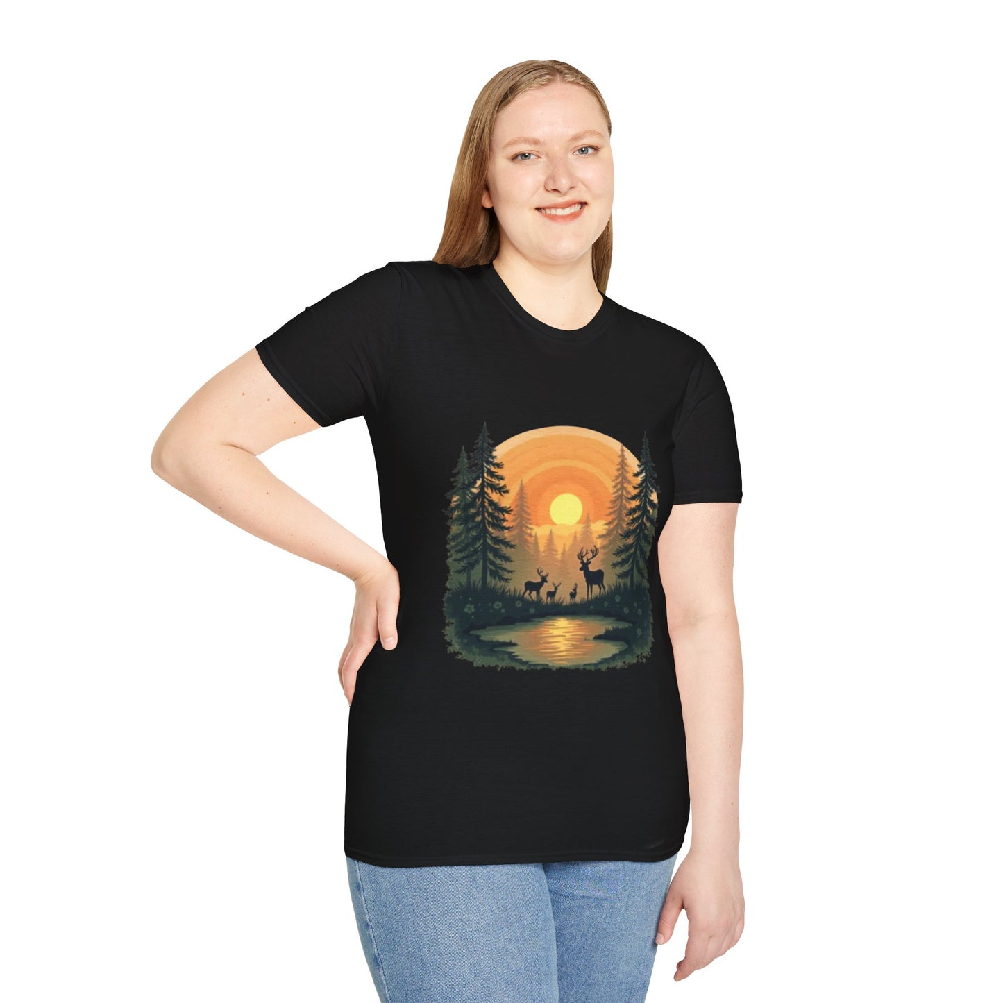 Nature Sunset Unisex Softstyle T-Shirt - Wildlife Scene Tee