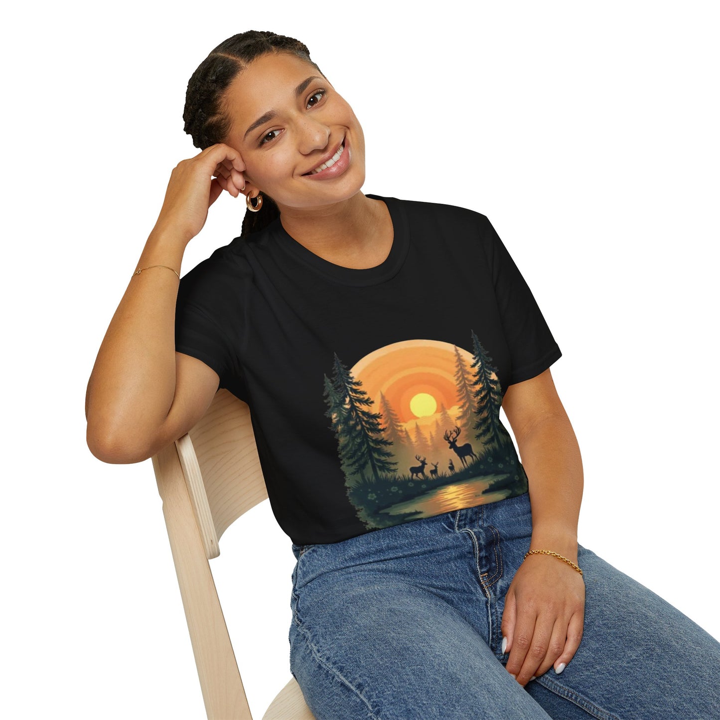 Nature Sunset Unisex Softstyle T-Shirt - Wildlife Scene Tee