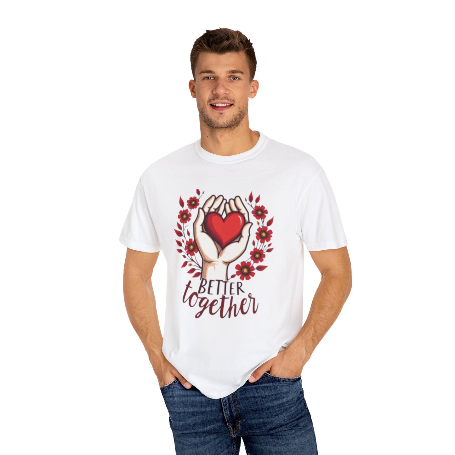 Better Together Unisex Garment-Dyed T-Shirt - Floral Heart Design