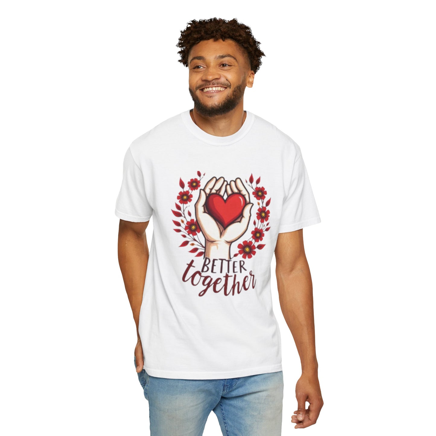 Better Together Unisex Garment-Dyed T-Shirt - Floral Heart Design