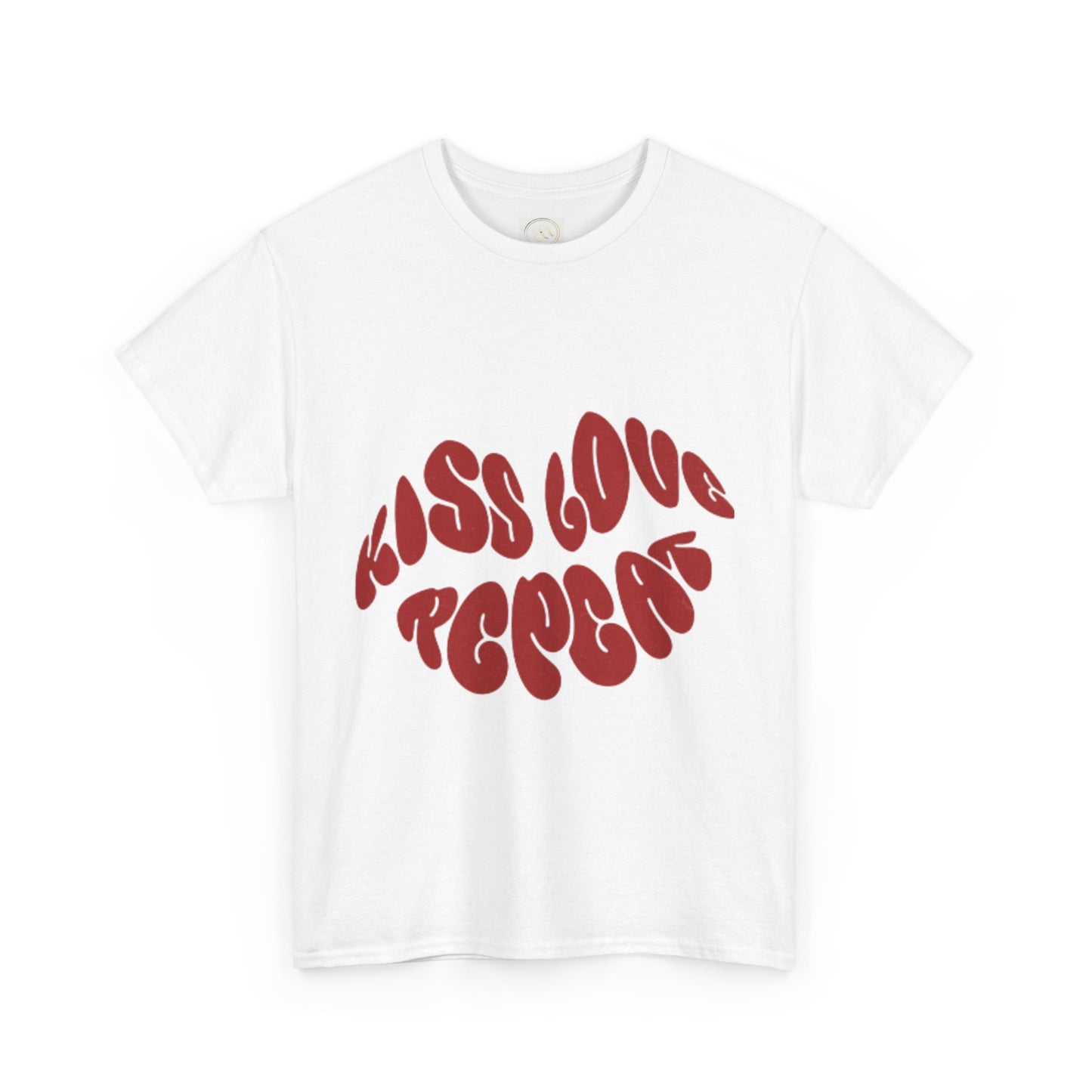 Kiss Love Repeat Unisex Heavy Cotton Tee - Retro Vibe Graphic T-Shirt