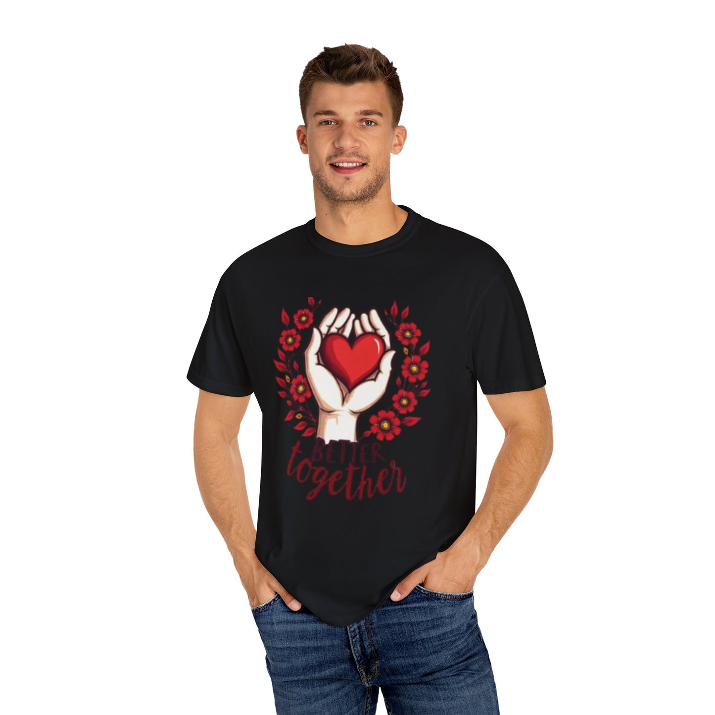 Better Together Unisex Garment-Dyed T-Shirt - Floral Heart Design