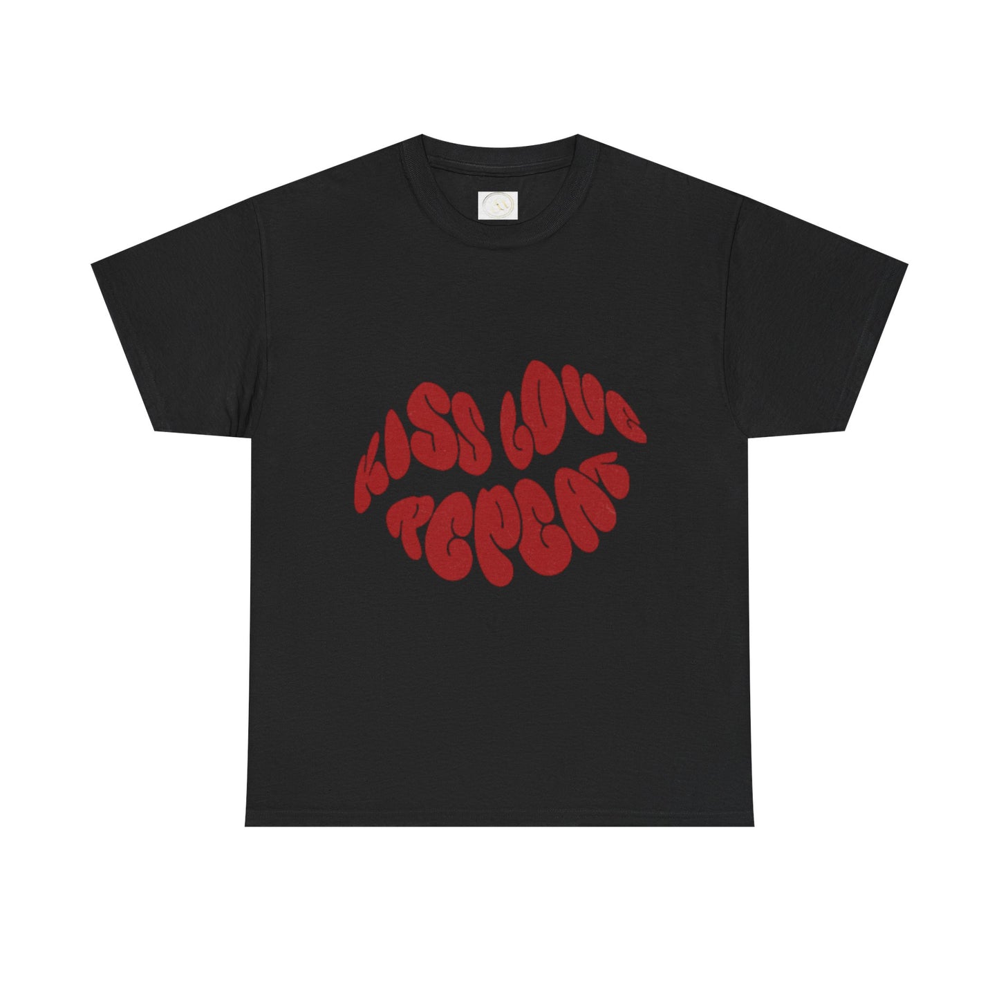 Kiss Love Repeat Unisex Heavy Cotton Tee - Retro Vibe Graphic T-Shirt