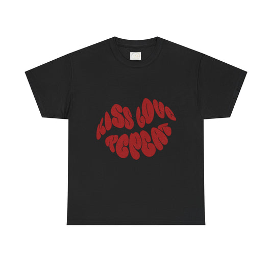 Kiss Love Repeat Unisex Heavy Cotton Tee - Retro Vibe Graphic T-Shirt